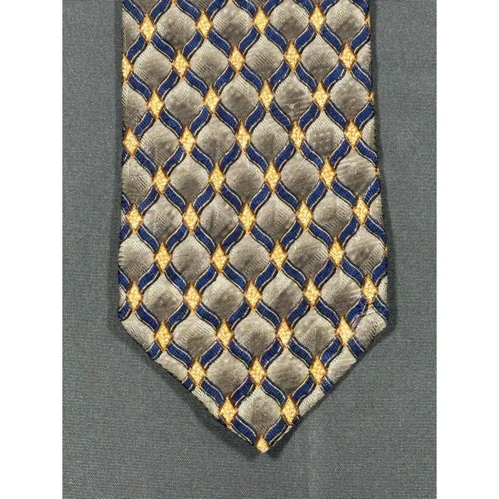 J.Z. Richards Men’s Silk Tie Gray Navy Gold Geometric Handmade USA 59”